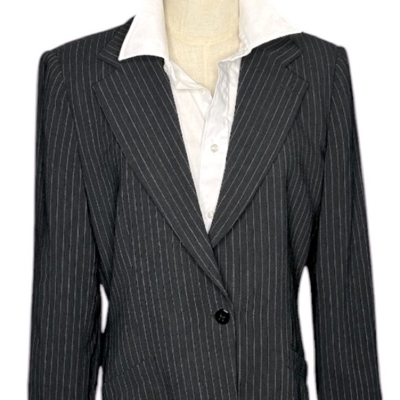 Vintage 90s Armani Collezioni Black White Pinstripe Single Button Blazer Size 12 - Picture 4 of 9